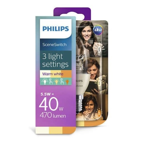 Żarówka PHILIPS 5,5W=40W LED E14 SceneSwitch
